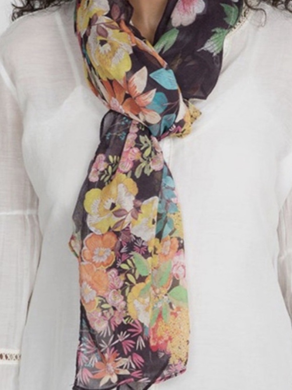 Johnny Was Camila NWT Dark Floral Scarf with Multicolor Bouquet - Picture 7 of 10